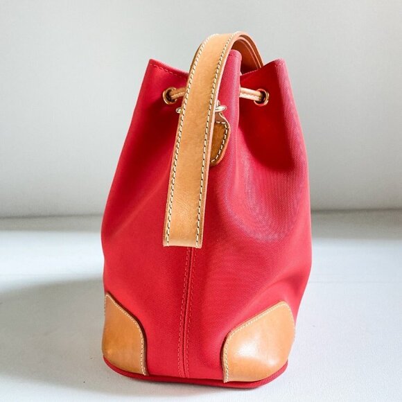 LAncel France Red Nylon Vachetta Leather Trim Drawstring Bucket Bag - Picture 5 of 9
